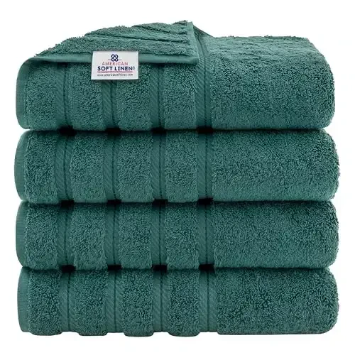 American Soft Linen Luxury 4 Piece Bath Towel Set, 600 GSM 100% Cotton Turkish Bath Towels for Bathroom, 27x54 in Extra Large Bathroom Shower Towels, Teal - AMERICAN SOFT LINEN