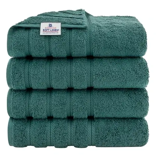 American Soft Linen Luxury 4 Piece Bath Towel Set, 600 GSM 100% Cotton Turkish Bath Towels for Bathroom, 27x54 in Extra Large Bathroom Shower Towels, Teal - AMERICAN SOFT LINEN
