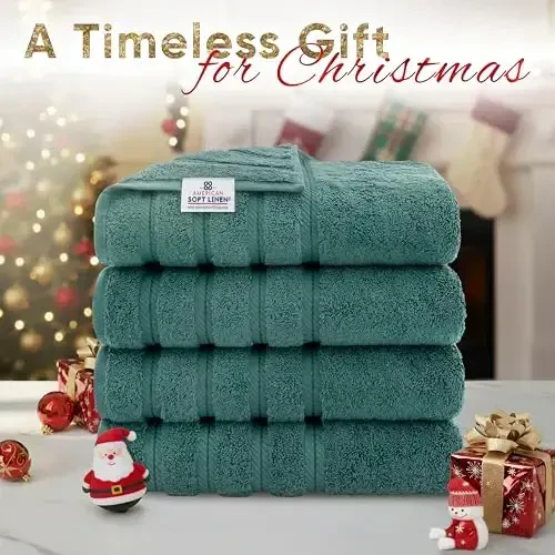 American Soft Linen Luxury 4 Piece Bath Towel Set, 600 GSM 100% Cotton Turkish Bath Towels for Bathroom, 27x54 in Extra Large Bathroom Shower Towels, Teal - 2