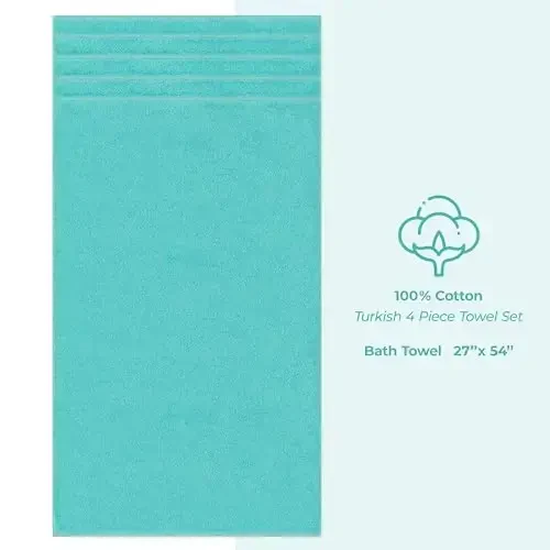 American Soft Linen Luxury 4 Piece Bath Towel Set, 600 GSM 100% Cotton Turkish Bath Towels for Bathroom, 27x54 in Large Bathroom Shower Towels, Turquoise Blue - 5