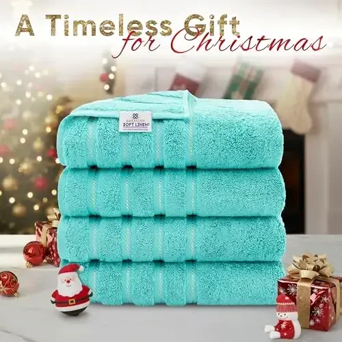 American Soft Linen Luxury 4 Piece Bath Towel Set, 600 GSM 100% Cotton Turkish Bath Towels for Bathroom, 27x54 in Large Bathroom Shower Towels, Turquoise Blue - AMERICAN SOFT LINEN (1)