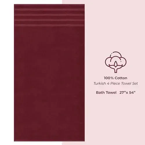 American Soft Linen Luxury 4 Piece Bath Towel Set, 600 GSM 100% Cotton Turkish Bath Towels for Bathroom 27x54 in Extra Large Bathroom Shower Towels, Bordeaux Red - 5