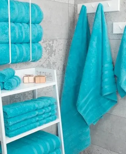 American Soft Linen Luxury 4 Piece Bath Towel Set, 600 GSM 100% Cotton Turkish Bath Towels for Bathroom, 27x54 in Extra Large Bathroom Shower Towels, Aqua Blue - 2