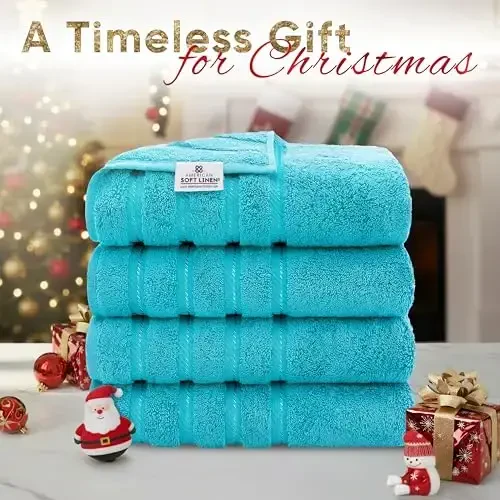 American Soft Linen Luxury 4 Piece Bath Towel Set, 600 GSM 100% Cotton Turkish Bath Towels for Bathroom, 27x54 in Extra Large Bathroom Shower Towels, Aqua Blue - 2