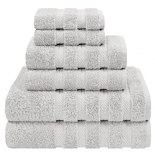 American Soft Linen Luxury 6 Piece Towel Set, 2 Bath Towels 2 Hand Towel 2 Washcloths, 600 GSM 100% Cotton Turkish Towels for Bathroom, Silver Grey Towel Sets - AMERICAN SOFT LINEN