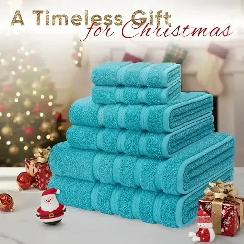 American Soft Linen Luxury 6 Piece Towel Set, 2 Bath Towels 2 Hand Towel 2 Washcloths, 600 GSM 100% Cotton Turkish Towels for Bathroom, Aqua Blue Towel Sets - 6