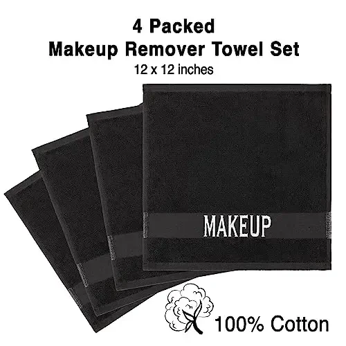 American Soft Linen, Makeup Remover Face Cloth, 100% Cotton Makeup Towels, 4 Packed Face Towels, 12x12 inches, Black - 3