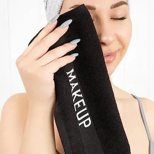 American Soft Linen, Makeup Remover Face Cloth, 100% Cotton Makeup Towels, 4 Packed Face Towels, 12x12 inches, Black - 4