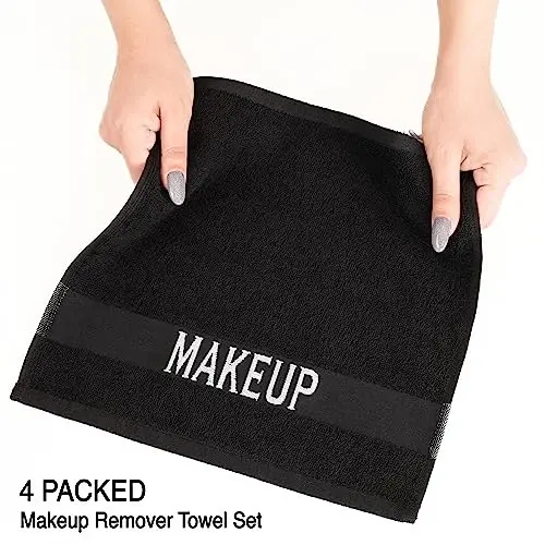 American Soft Linen, Makeup Remover Face Cloth, 100% Cotton Makeup Towels, 4 Packed Face Towels, 12x12 inches, Black - 5