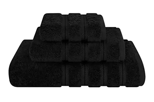 American Soft Linen Premium 3 Piece Towel Set, 1 Bath Towel 1 Hand Towel 1 Washcloth, 600 GSM 100% Cotton Turkish Towels for Bathroom, Black Towel Set 