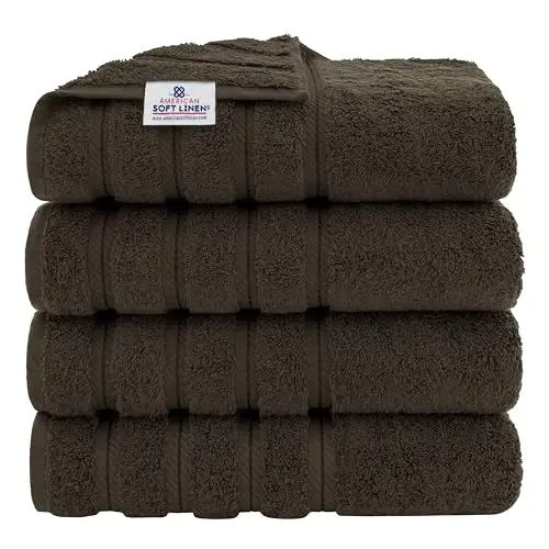 American Soft Linen Luxury 4 Piece Bath Towel Set, 600 GSM 100% Cotton Turkish Bath Towels for Bathroom, 27x54 in Extra Large Bathroom Shower Towels, Brown - AMERICAN SOFT LINEN
