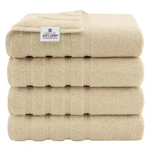 American Soft Linen Luxury 4 Piece Bath Towel Set, 600 GSM 100% Cotton Turkish Bath Towels for Bathroom, 27x54 in Extra Large Bathroom Shower Towels, Beige - 1