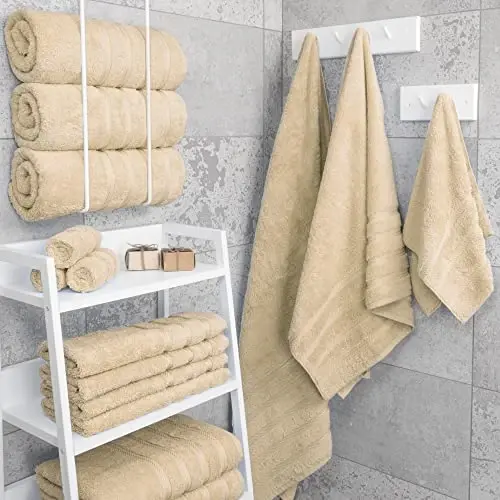 American Soft Linen Luxury 4 Piece Bath Towel Set, 600 GSM 100% Cotton Turkish Bath Towels for Bathroom, 27x54 in Extra Large Bathroom Shower Towels, Beige - 2