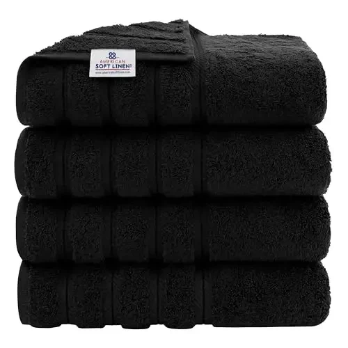 American Soft Linen Luxury 4 Piece Bath Towel Set, 600 GSM 100% Cotton Turkish Bath Towels for Bathroom, 27x54 in Extra Large Bathroom Shower Towels, Black 
