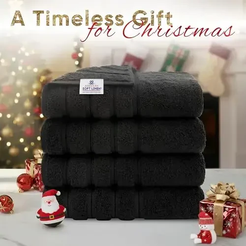 American Soft Linen Luxury 4 Piece Bath Towel Set, 600 GSM 100% Cotton Turkish Bath Towels for Bathroom, 27x54 in Extra Large Bathroom Shower Towels, Black - 2