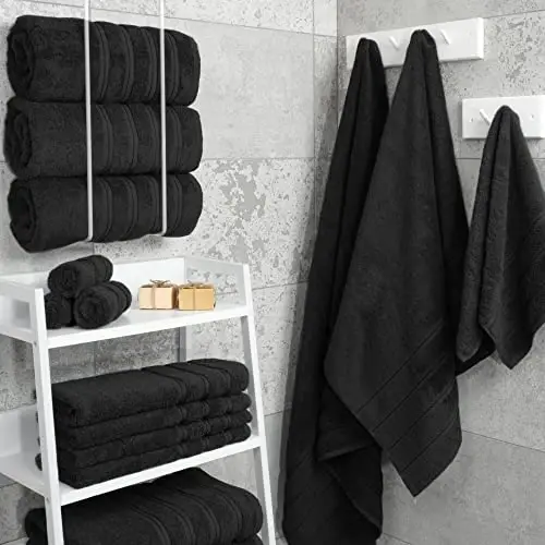 American Soft Linen Luxury 4 Piece Bath Towel Set, 600 GSM 100% Cotton Turkish Bath Towels for Bathroom, 27x54 in Extra Large Bathroom Shower Towels, Black - 2