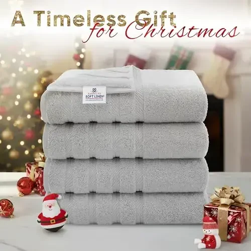 American Soft Linen Luxury 4 Piece Bath Towel Set, 600 GSM 100% Cotton Turkish Bath Towels for Bathroom, 27x54 in Large Bathroom Shower Towels, Light Grey - 2