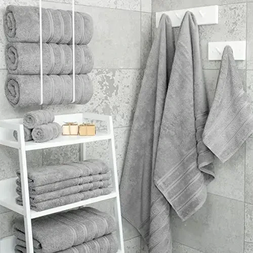 American Soft Linen Luxury 4 Piece Bath Towel Set, 600 GSM 100% Cotton Turkish Bath Towels for Bathroom, 27x54 in Large Bathroom Shower Towels, Light Grey - 3