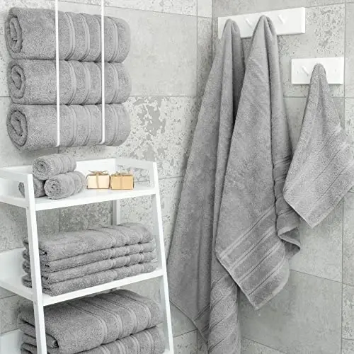 American Soft Linen Luxury 4 Piece Bath Towel Set, 600 GSM 100% Cotton Turkish Bath Towels for Bathroom, 27x54 in Large Bathroom Shower Towels, Light Grey - 2