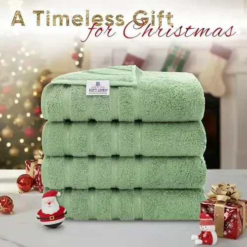 American Soft Linen Luxury 4 Piece Bath Towel Set, 600 GSM 100% Cotton Turkish Bath Towels for Bathroom, 27x54 in Large Bathroom Shower Towels, Sage Green - 2