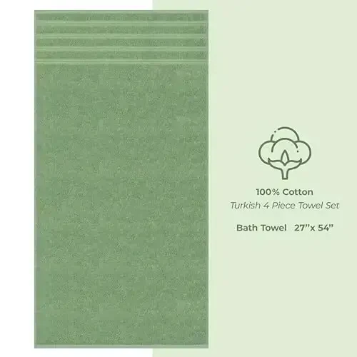 American Soft Linen Luxury 4 Piece Bath Towel Set, 600 GSM 100% Cotton Turkish Bath Towels for Bathroom, 27x54 in Large Bathroom Shower Towels, Sage Green - 5
