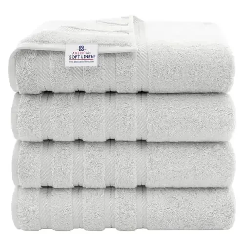 American Soft Linen Luxury 4 Piece Bath Towel Set, 600 GSM 100% Cotton Turkish Bath Towels for Bathroom, 27x54 in Large Bathroom Shower Towels, Silver Grey - AMERICAN SOFT LINEN