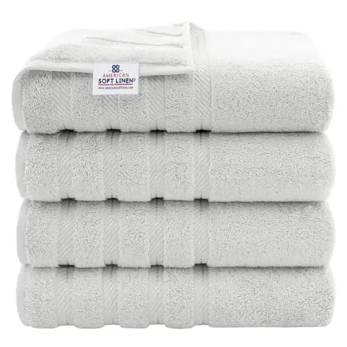 American Soft Linen Luxury 4 Piece Bath Towel Set, 600 GSM 100% Cotton Turkish Bath Towels for Bathroom, 27x54 in Large Bathroom Shower Towels, Silver Grey - 1