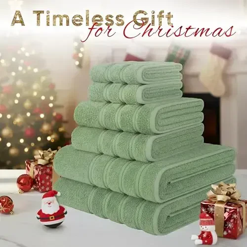 American Soft Linen Luxury 6 Piece Towel Set, 2 Bath Towels 2 Hand Towel 2 Washcloths, 600 GSM 100% Cotton Turkish Towels for Bathroom, Sage Green Towel Sets - 2