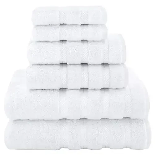 American Soft Linen Luxury 6 Piece Towel Set, 2 Bath Towels 2 Hand Towel 2 Washcloths, 600 GSM 100% Cotton Turkish Towels for Bathroom, White Towel Sets - 1
