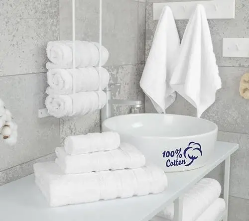 American Soft Linen Luxury 6 Piece Towel Set, 2 Bath Towels 2 Hand Towel 2 Washcloths, 600 GSM 100% Cotton Turkish Towels for Bathroom, White Towel Sets - 3
