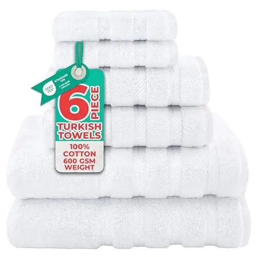 American Soft Linen Luxury 6 Piece Towel Set, 2 Bath Towels 2 Hand Towel 2 Washcloths, 600 GSM 100% Cotton Turkish Towels for Bathroom, White Towel Sets - 1