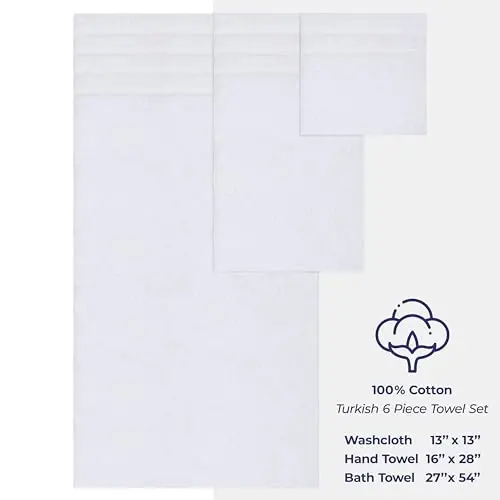 American Soft Linen Luxury 6 Piece Towel Set, 2 Bath Towels 2 Hand Towel 2 Washcloths, 600 GSM 100% Cotton Turkish Towels for Bathroom, White Towel Sets - 5