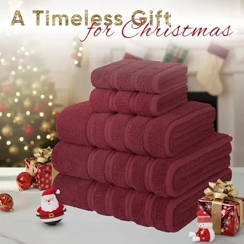 American Soft Linen Luxury 6 Piece Towel Set, 2 Bath Towels 2 Hand Towel 2 Washcloths, 600 GSM 100% Cotton Turkish Towels for Bathroom, Bordeaux Red Towel Sets - 2