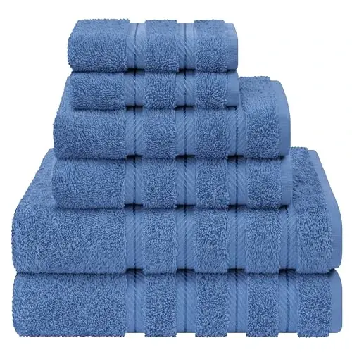 American Soft Linen Luxury 6 Piece Towel Set, 2 Bath Towels 2 Hand Towel 2 Washcloths, 600 GSM 100% Cotton Turkish Towels for Bathroom, Electric Blue Towel Sets - 1