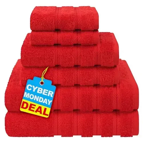 American Soft Linen Luxury 6 Piece Towel Set, 2 Bath Towels 2 Hand Towel 2 Washcloths, 600 GSM 100% Cotton Turkish Towels for Bathroom, Red Towel Sets 