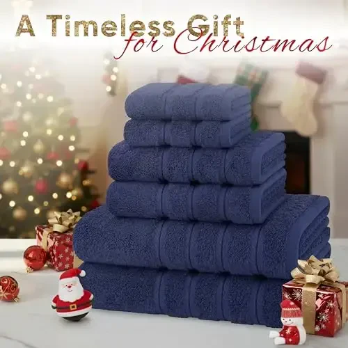 American Soft Linen Luxury 6 Piece Towel Set, 2 Bath Towels 2 Hand Towel 2 Washcloths, 600 GSM 100% Cotton Turkish Towels for Bathroom, Navy Blue Towel Sets - 2