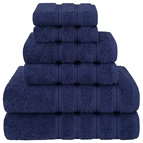 American Soft Linen Luxury 6 Piece Towel Set, 2 Bath Towels 2 Hand Towel 2 Washcloths, 600 GSM 100% Cotton Turkish Towels for Bathroom, Navy Blue Towel Sets - 1