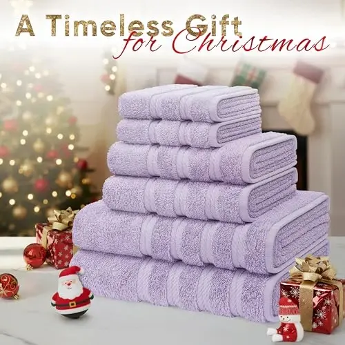 American Soft Linen Luxury 6 Piece Towel Set, 2 Bath Towels 2 Hand Towel 2 Washcloths, 600 GSM 100% Cotton Turkish Towels for Bathroom, Lilac Towel Sets - 2