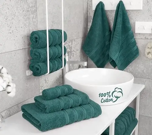 American Soft Linen Luxury 6 Piece Towel Set, 2 Bath Towels 2 Hand Towel 2 Washcloths, 600 GSM 100% Cotton Turkish Towels for Bathroom, Teal Towel Sets - 3