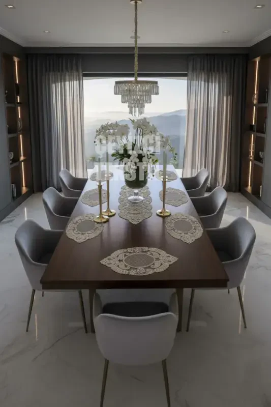 Американский Сервис, 1 Runner 6 Supla Kahve Yemek Servis Takımı, Masa Örtüsü Seti, Servis Sunum Seti-YMRT - ÇT ÇEYIZCI TEKSTIL