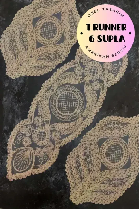 Американский Сервис, 1 Runner 6 Supla Капучино Сервиз, Набор Скатертей, Сервировочный Набор-Овальный - ÇT ÇEYIZCI TEKSTIL