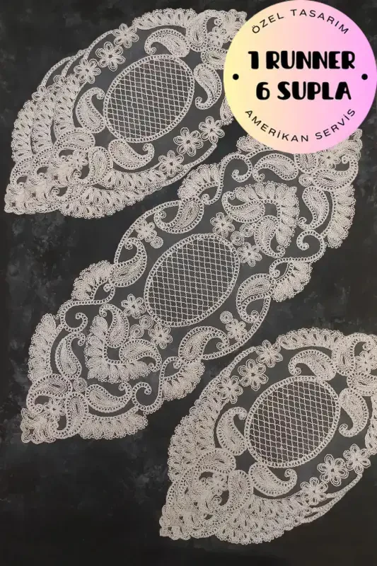 Американский сервиз, 1 раннер, 6 супл крем сервиз, набор скатертей, набор для подачи сервиза-MLD - 2