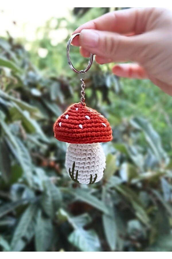 Amigurumi Mushroom Keychain - Handmade from Natural Yarn (Terracotta 7 Cm) - 2