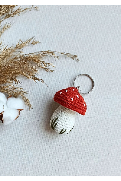 Amigurumi Mushroom Keychain - Handmade from Natural Yarn (Terracotta 7 Cm) - 3