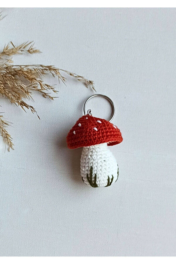 Amigurumi Mushroom Keychain - Handmade from Natural Yarn (Terracotta 7 Cm) - 4