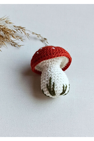 Amigurumi Mushroom Keychain - Handmade from Natural Yarn (Terracotta 7 Cm) - 5