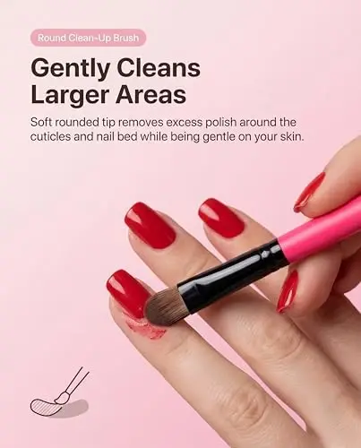 AMilHiTon 3PCS Nail Clean-Up Brushes, Round/Angled/Flat, Acetone-Resistant Cuticle Polish Remover for Nail Art & Manicures（Rose Red） - 7