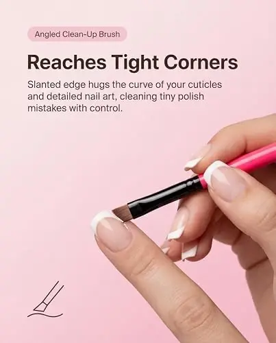 AMilHiTon 3PCS Nail Clean-Up Brushes, Round/Angled/Flat, Acetone-Resistant Cuticle Polish Remover for Nail Art & Manicures（Rose Red） - 5