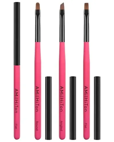 AMilHiTon 3PCS Nail Clean-Up Brushes, Round/Angled/Flat, Acetone-Resistant Cuticle Polish Remover for Nail Art & Manicures（Rose Red） - 1