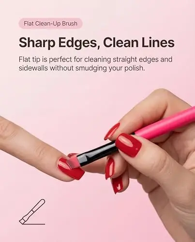 AMilHiTon 3PCS Nail Clean-Up Brushes, Round/Angled/Flat, Acetone-Resistant Cuticle Polish Remover for Nail Art & Manicures（Rose Red） - 6